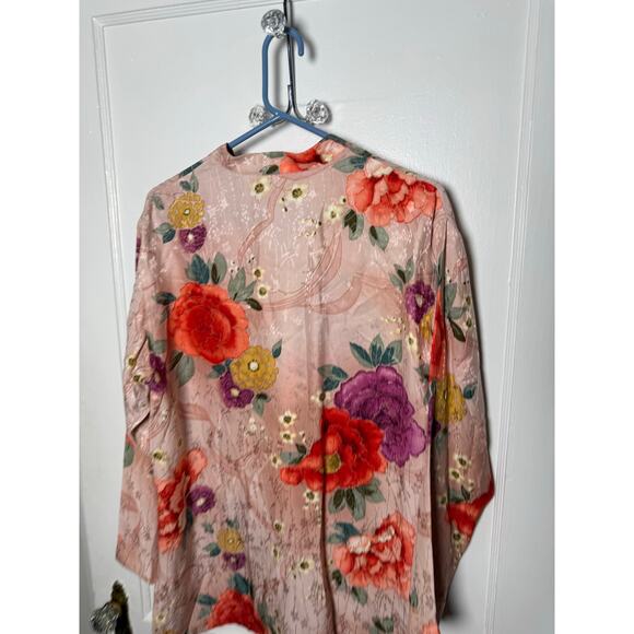 Vintage Chico's Silk Vibrant Floral Mandarin Collar Floral Blouse Kimono SZ 1 M - Picture 5 of 5